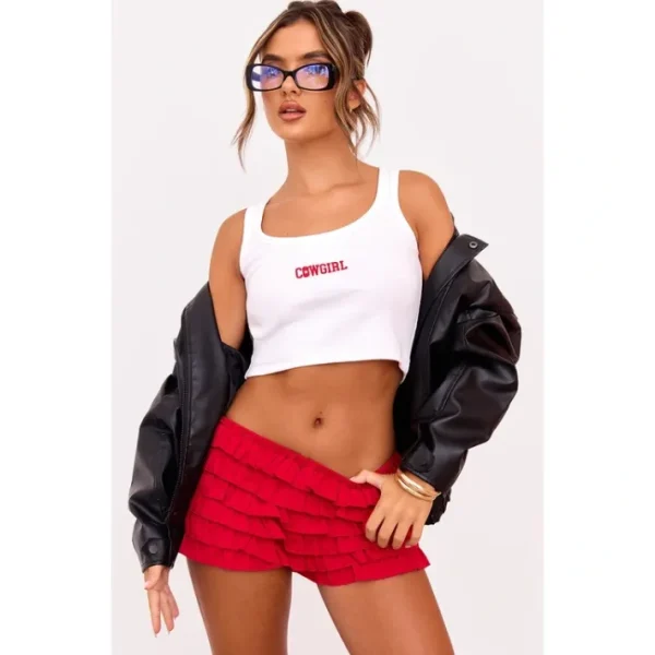 White Embroidered Rib Crop Top | Tops - glamourwo.com | ladies' apparel & accessories & shoes | New