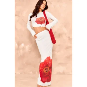 White Floral Print Maxi Skirt | Two Piece Sets - glamourwo.com | ladies' apparel & accessories & shoes | Cheap