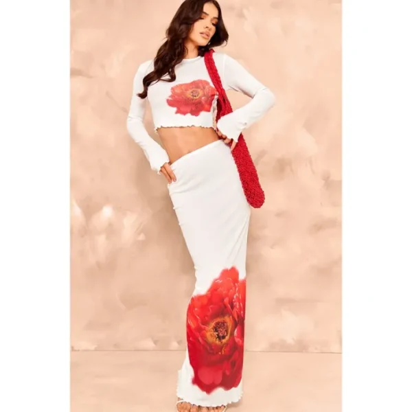 White Floral Print Maxi Skirt | Two Piece Sets - glamourwo.com | ladies' apparel & accessories & shoes | Cheap