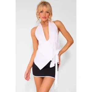 White Halter Neck Wrap Bow Tie Cami Top - glamourwo.com | ladies' apparel & accessories & shoes | Fashion