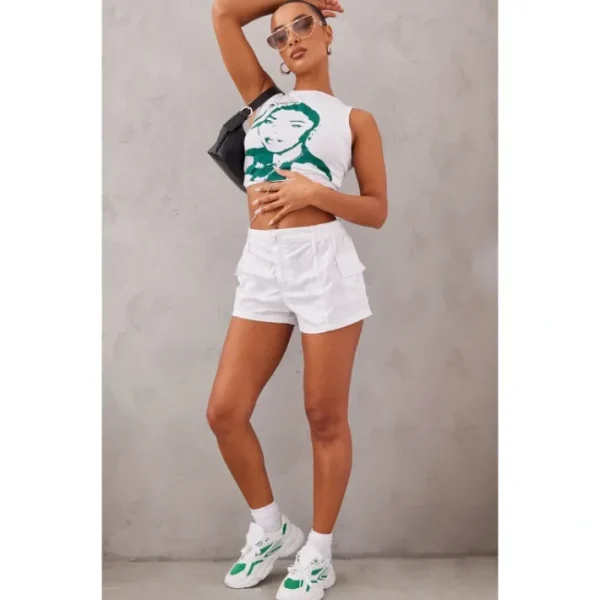 White Lightweight Low Rise Cargo Shorts - glamourwo.com | ladies' apparel & accessories & shoes | Flash Sale