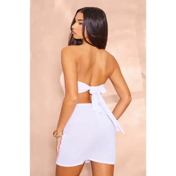 White Linen Bandeau Bow Back Shift Dress - glamourwo.com | ladies' apparel & accessories & shoes | Best