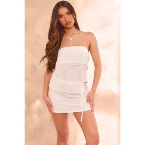 White Linen Look Ruched Longline Bandeau Top - glamourwo.com | ladies' apparel & accessories & shoes | Online