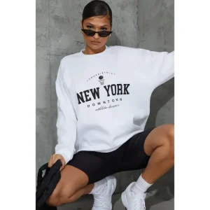 White New York Downtown Graphic Printed Sweatshirt - glamourwo.com | ladies' apparel & accessories & shoes | Hot