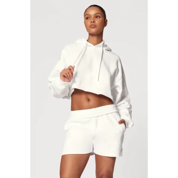 White Oversized Fit Cropped Sweat Hoodie - glamourwo.com | ladies' apparel & accessories & shoes | Flash Sale