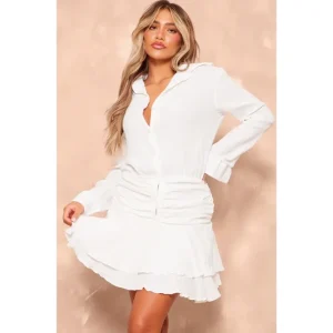 White Oversized Shirt Frill Detail Shift Dress - glamourwo.com | ladies' apparel & accessories & shoes | Shop