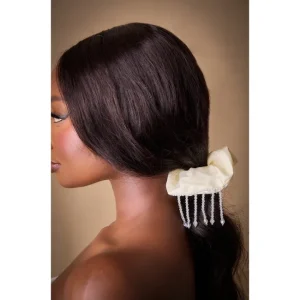 White Pearl Tassel Organza Scrunchie - glamourwo.com | ladies' apparel & accessories & shoes | Clearance