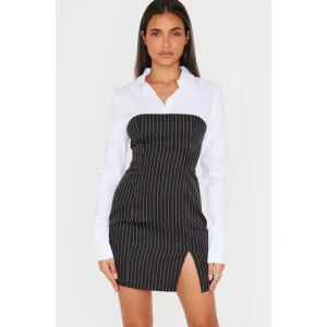 White Pinstripe Detail Shirt Dress - glamourwo.com | ladies' apparel & accessories & shoes | Best