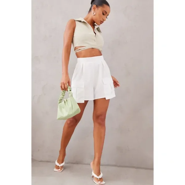White Pocket Detail Cargo Shorts - glamourwo.com | ladies' apparel & accessories & shoes | Best