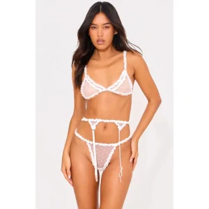 White Polka Dot Mesh 3 Piece Lingerie Set - glamourwo.com | ladies' apparel & accessories & shoes | Cheap