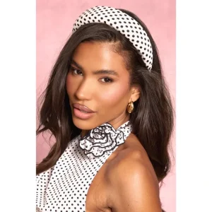 White Polka Dot Oversized Padded Headband - glamourwo.com | ladies' apparel & accessories & shoes | Sale