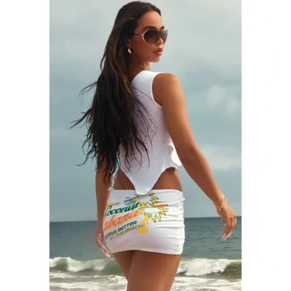 White Print Ruched Asymmetric Micro Mini Skirt - glamourwo.com | ladies' apparel & accessories & shoes | New
