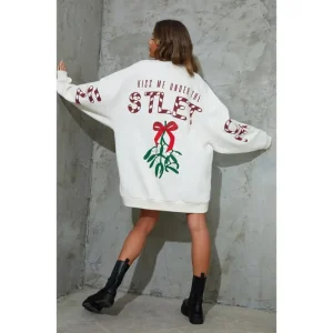 White Printed Graphic Oversized Sweat Dress - glamourwo.com | ladies' apparel & accessories & shoes | Sale