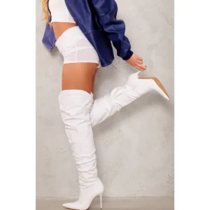 White Pu Point Toe Western Style High Heeled Over The Knee Boots-1 - glamourwo.com | ladies' apparel & accessories & shoes | Best