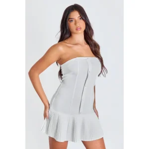 White Satin Bandeau Pleated Shift Dress - glamourwo.com | ladies' apparel & accessories & shoes | Shop