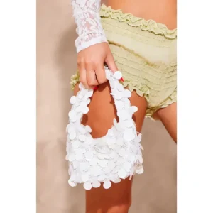 White Sequin Netted Grab Bag | Accessories - glamourwo.com | ladies' apparel & accessories & shoes | Best Sale