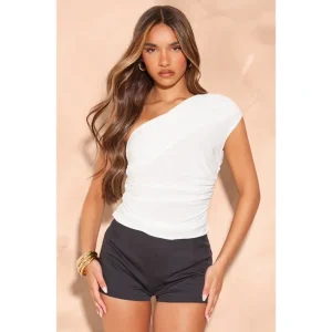 White Slinky Overlay One Shoulder Top | Tops - glamourwo.com | ladies' apparel & accessories & shoes | Cheap