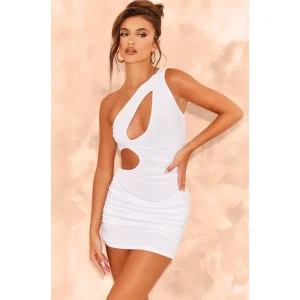 White Soft One Shoulder Cut Out Bodycon Dress - glamourwo.com | ladies' apparel & accessories & shoes | Store