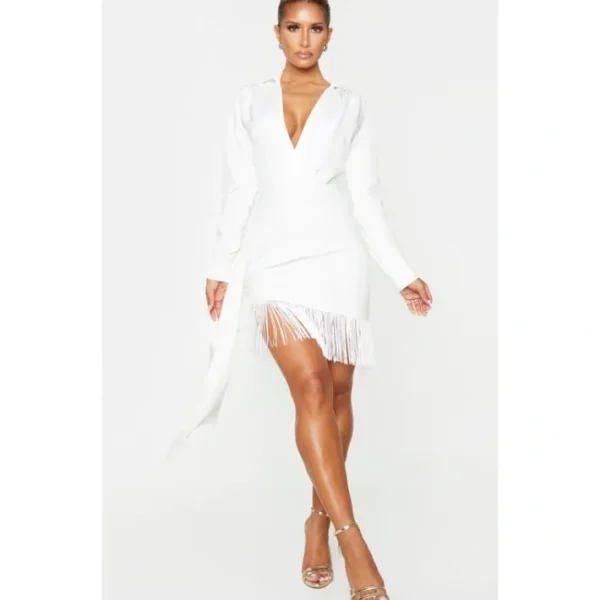 White Tassel Draped Bodycon Dress - glamourwo.com | ladies' apparel & accessories & shoes | Shop