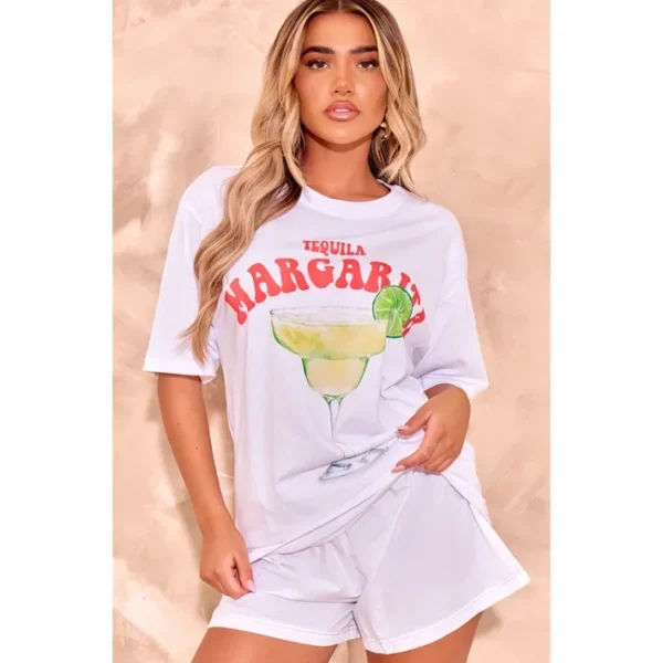 White Tequila Margarita Printed T Shirt - glamourwo.com | ladies' apparel & accessories & shoes | Online