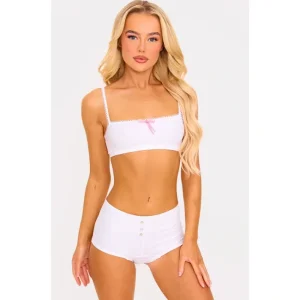 White Textured Bralette And Boxer Lingerie Set - glamourwo.com | ladies' apparel & accessories & shoes | Outlet
