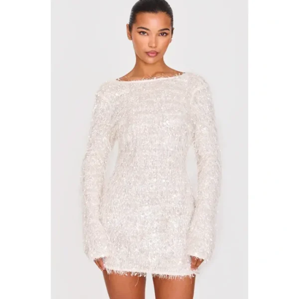 White Textured Eyelash Cowl Back Bodycon Dress - glamourwo.com | ladies' apparel & accessories & shoes | Cheap