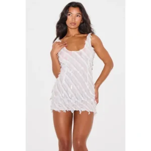 White Textured Sequin Bodycon Dress | Dresses - glamourwo.com | ladies' apparel & accessories & shoes | Online