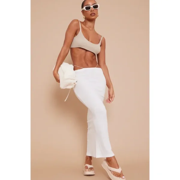White Towelling Cut Out Waist Maxi Skirt - glamourwo.com | ladies' apparel & accessories & shoes | Store