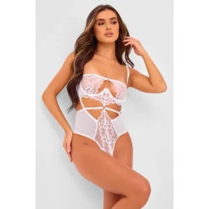 White Underwired Cut Out Lace Bodysuit - glamourwo.com | ladies' apparel & accessories & shoes | New