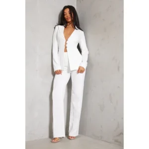 White Wide Leg High Waist Pants | Two Piece Sets - glamourwo.com | ladies' apparel & accessories & shoes | Best