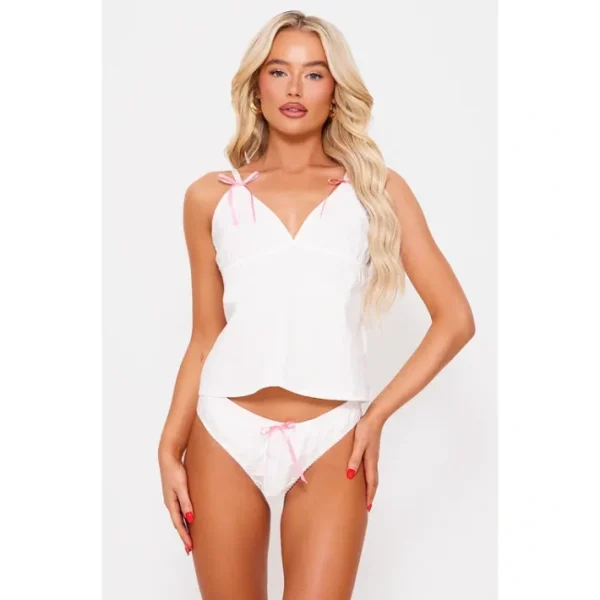 White Woven Bow Cami And Brief Pj Set - glamourwo.com | ladies' apparel & accessories & shoes | Hot