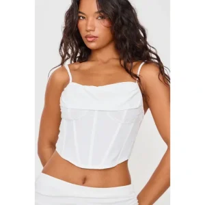 White Woven Cowl Neck Strappy Dip Hem Corset - glamourwo.com | ladies' apparel & accessories & shoes | Flash Sale