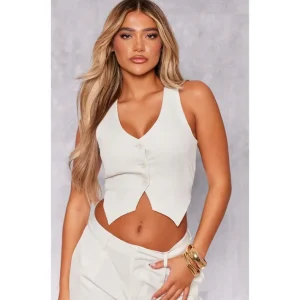 White Woven Tailored Cross Over Back Vest - glamourwo.com | ladies' apparel & accessories & shoes | Flash Sale