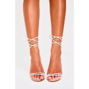 Wide Fit White Braided Strap Stiletto Heel Sandals - glamourwo.com | ladies' apparel & accessories & shoes | Best Sale