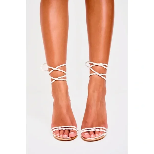 Wide Fit White Braided Strap Stiletto Heel Sandals - glamourwo.com | ladies' apparel & accessories & shoes | Best Sale