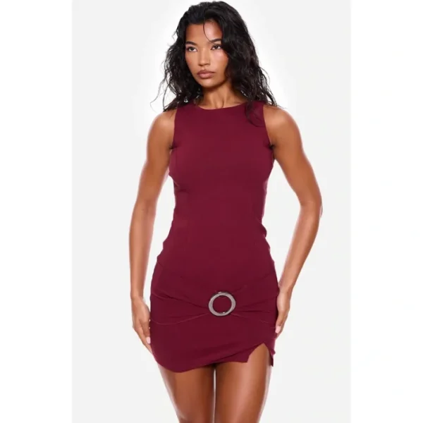 Wine Wrap Belt Detail Bodycon Dress | Dresses - glamourwo.com | ladies' apparel & accessories & shoes | Cheap