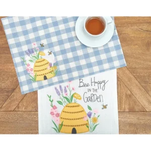 13"x72" Bee Happy In Blue Embroidered Table Runner by Valerie - glamourwo.com | ladies' apparel & accessories & shoes* Outlet
