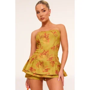 Yellow Blossom Twill Bandeau Rara Romper - glamourwo.com | ladies' apparel & accessories & shoes | Online