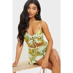 Yellow Floral Cut Out Frill Hem Shift Dress - glamourwo.com | ladies' apparel & accessories & shoes | Best Sale