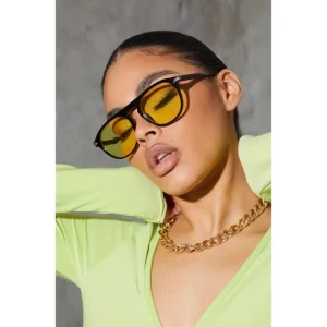 Yellow Lens Round Black Frame Sunglasses - glamourwo.com | ladies' apparel & accessories & shoes | Cheap