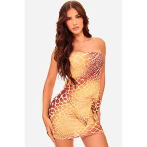 Yellow Print Slinky Ruched Asymmetric Bandeau - glamourwo.com | ladies' apparel & accessories & shoes | Shop