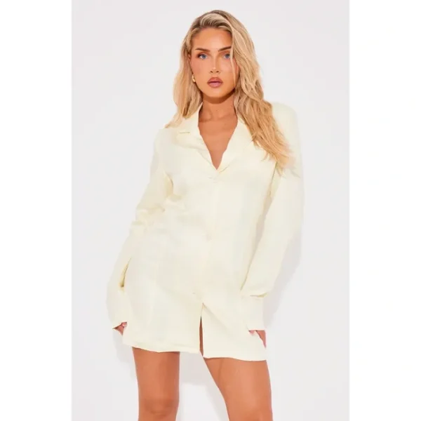 Yellow Textured Button Oversized Blazer Dress - glamourwo.com | ladies&#039; apparel &amp; accessories &amp; shoes | Flash Sale